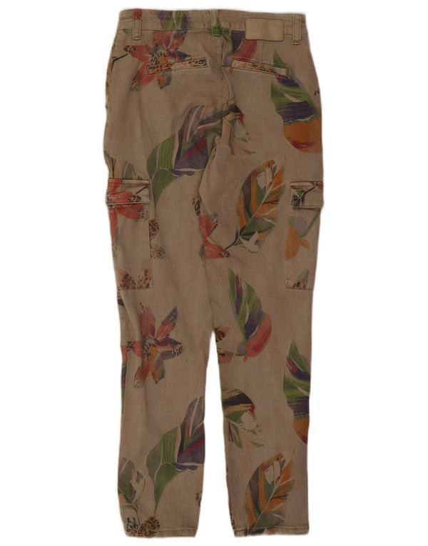 Desigual Calça Cargo Feminina Slim EU 38 Médio W28 L27 Bege Floral