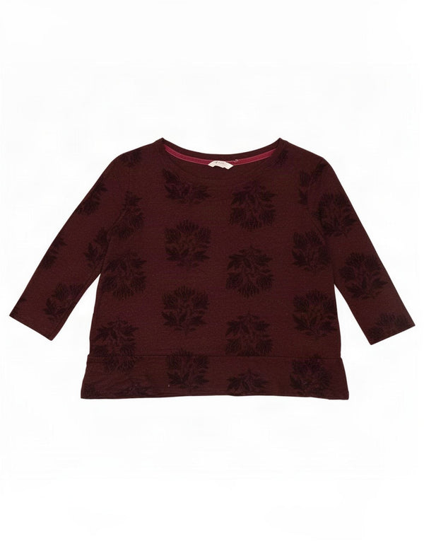 Top cropped feminino White Stuff manga 3/4 UK 14 médio borgonha floral viscose