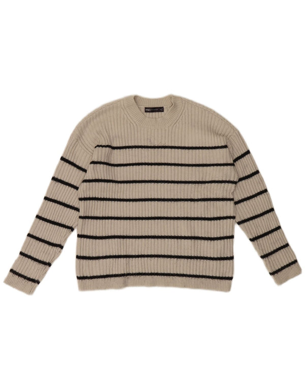 Suéter feminino Marks & Spencer com gola redonda UK 12 médio off white