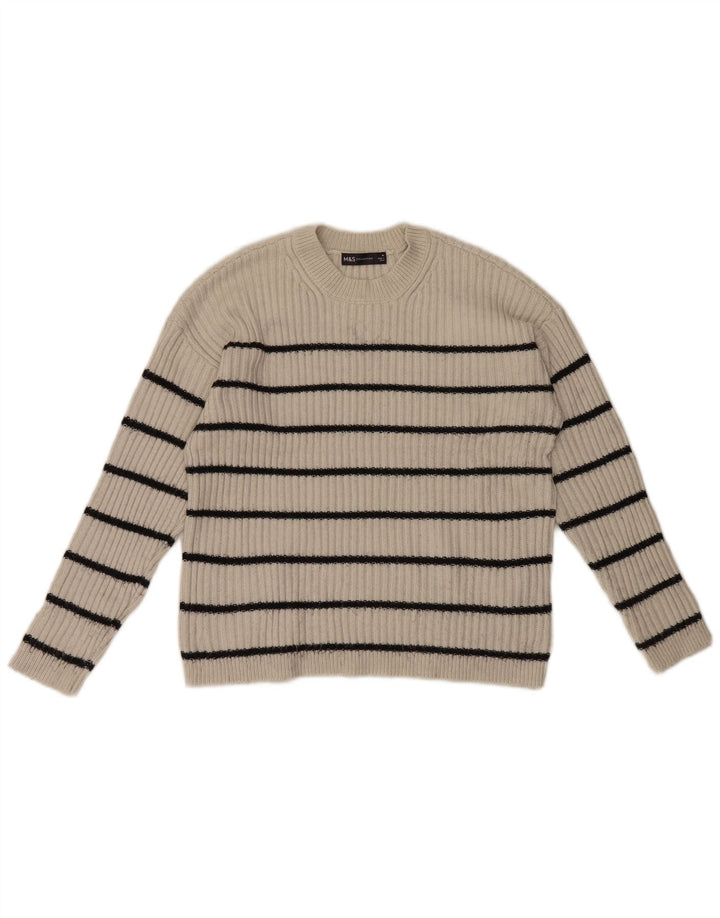Suéter feminino Marks & Spencer com gola redonda UK 12 médio off white