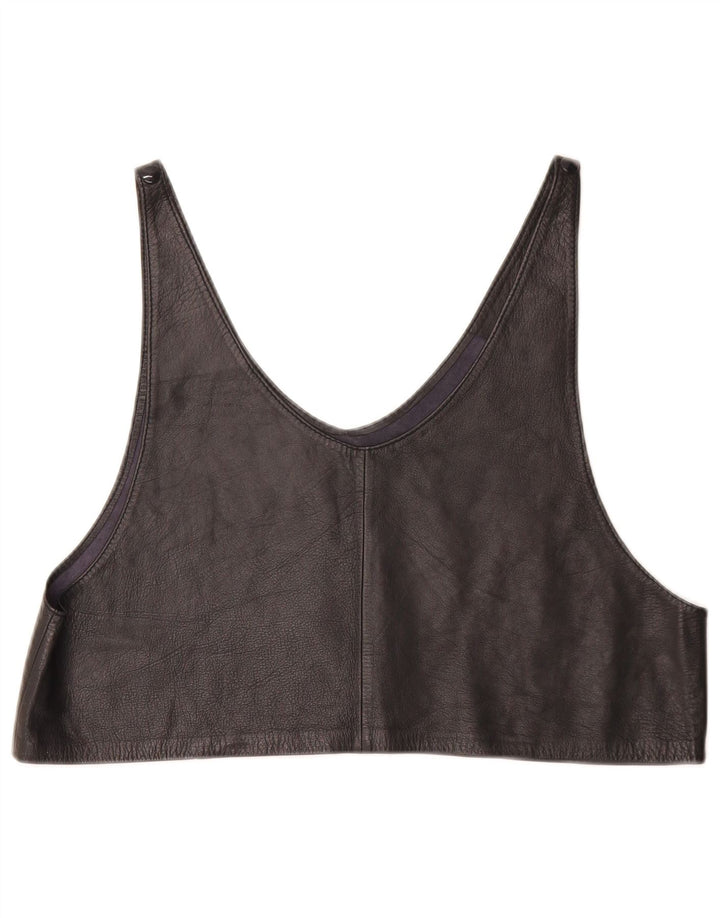 Top curto de couro feminino VINTAGE UK 12 médio preto
