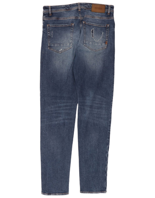 Hugo Boss Mens Jeans Cônicos Distressed W31 L34 Azul Algodão