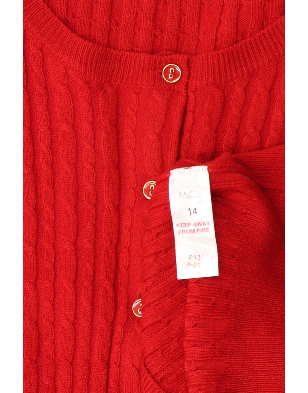 Suéter cardigã feminino M&Co Reino Unido 14 acrílico vermelho médio