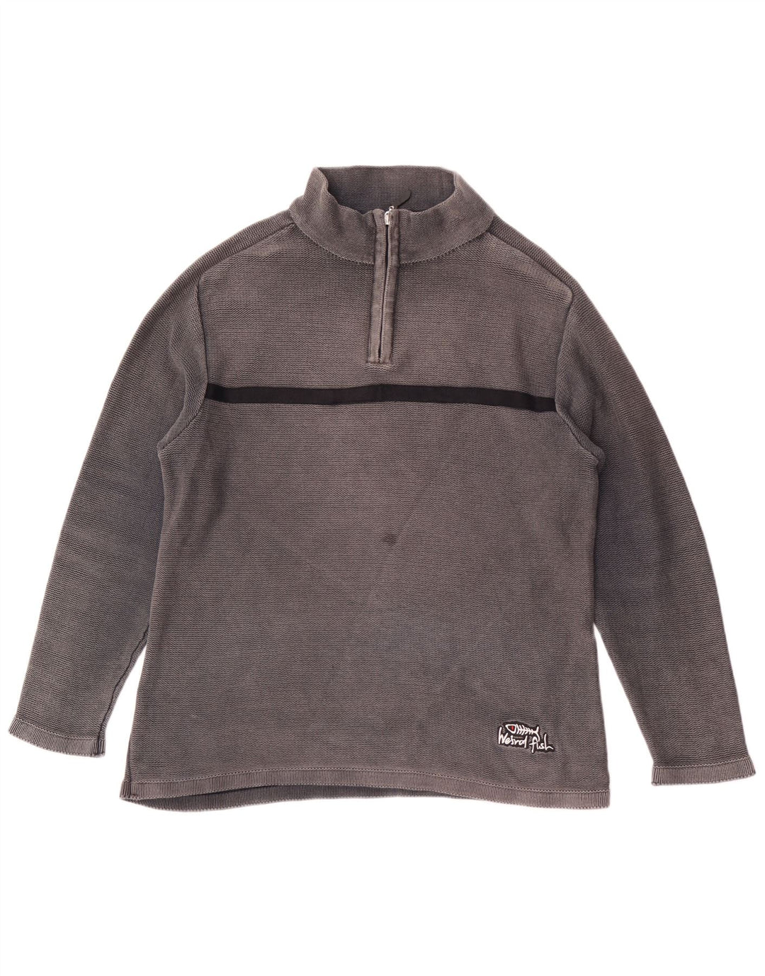 WEIRD FISH Suéter masculino com gola e zíper, pequeno, cinza, algodão colorblock