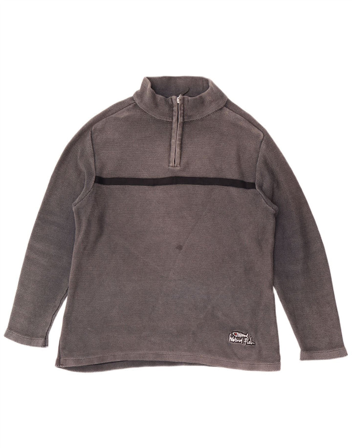WEIRD FISH Suéter masculino com gola e zíper, pequeno, cinza, algodão colorblock