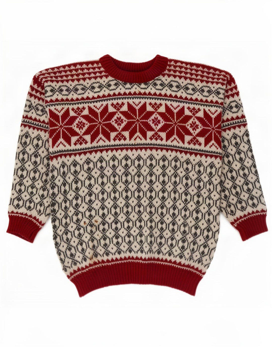 Suéter masculino Voss unissex com gola redonda, médio off white Fair Isle
