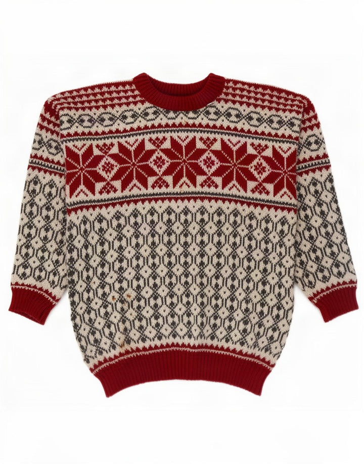 Suéter masculino Voss unissex com gola redonda, médio off white Fair Isle