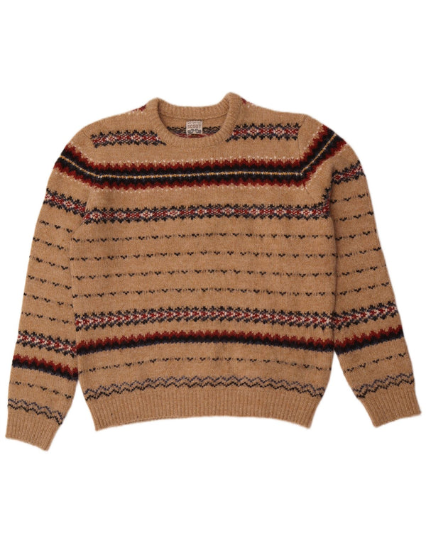 Suéter masculino Scout com gola redonda grande bege Fair Isle Nylon