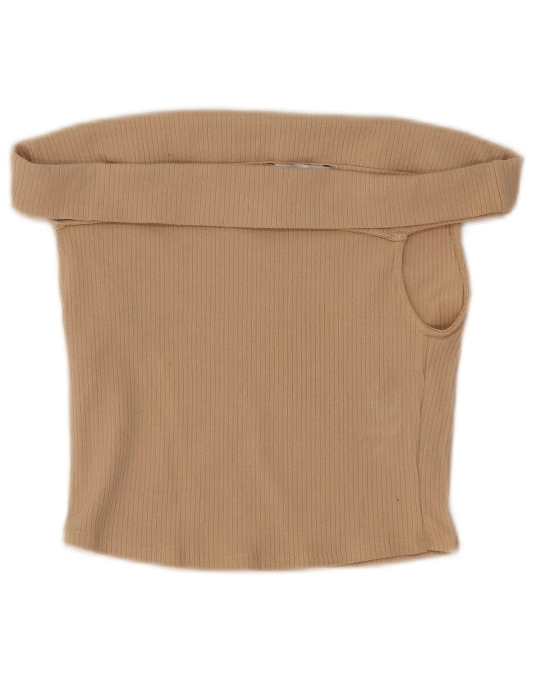 Zara Womens Crop Off Ombro Top Reino Unido 8 Pequeno Algodão Bege