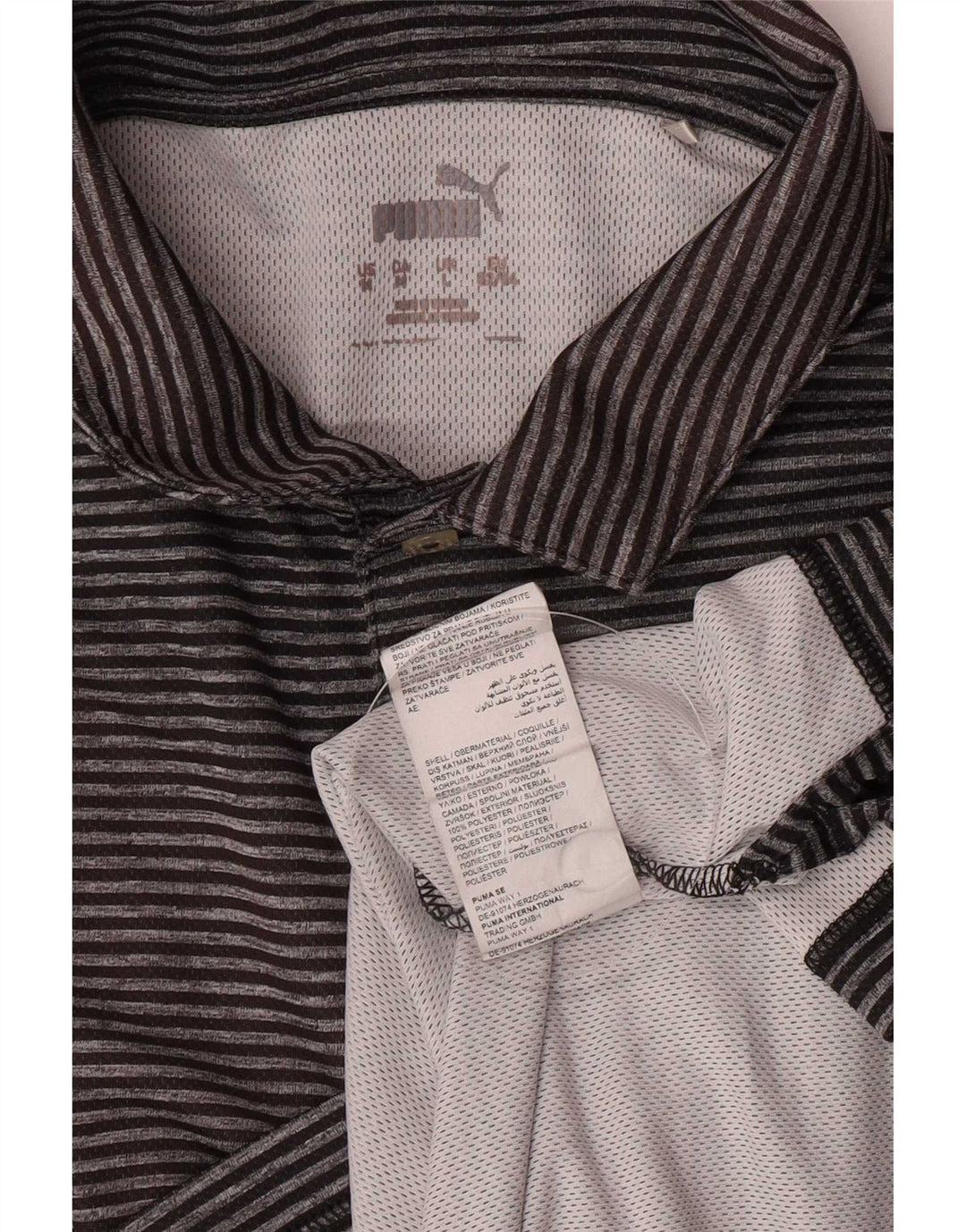 Camisa polo masculina Puma grande poliéster listrado cinza