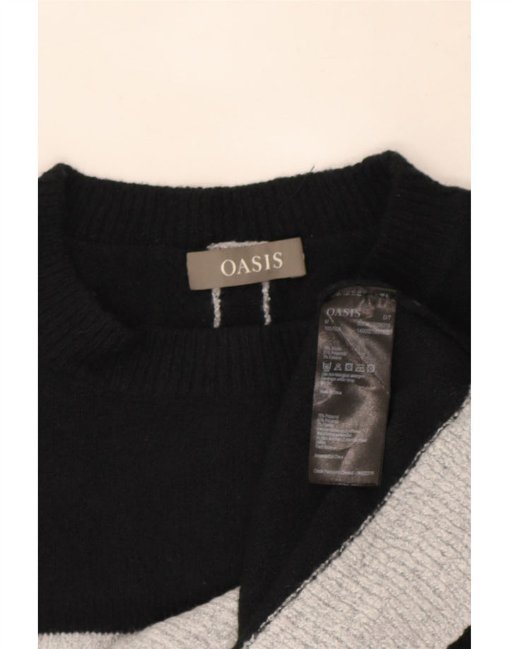 Suéter feminino Oasis com gola redonda Reino Unido 14 acrílico listrado preto médio
