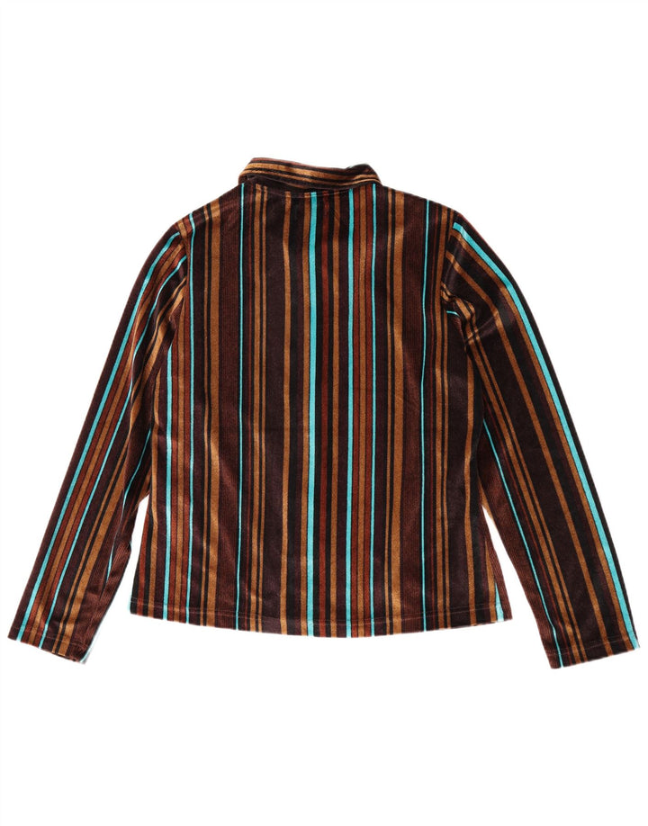 Apenas blusa feminina de veludo Reino Unido 16 grande poliéster listrado marrom