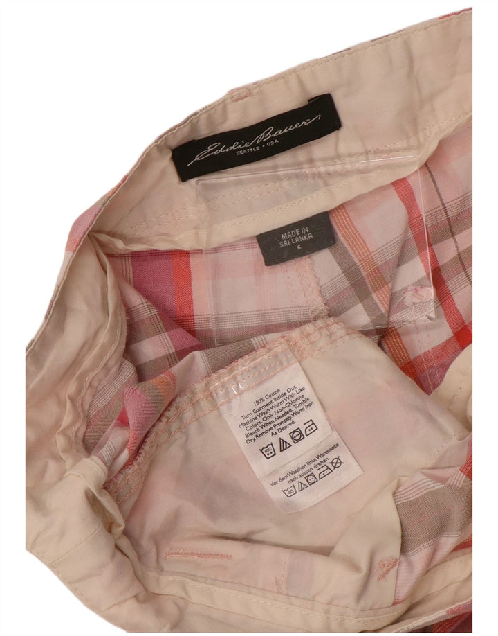 EDDIE BAUER Shorts Chino feminino EUA 6 médio W32 algodão xadrez rosa