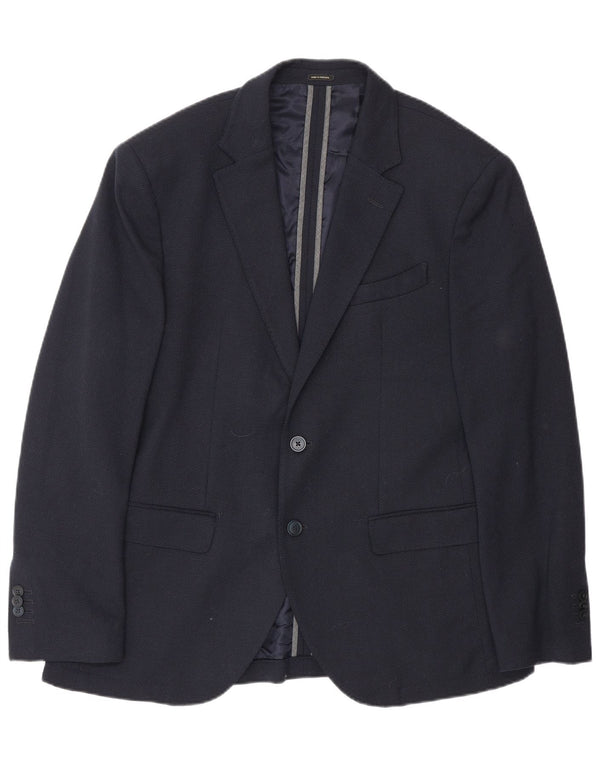 Jaqueta blazer masculina Massimo Dutti com 2 botões UE 50 lã azul marinho médio
