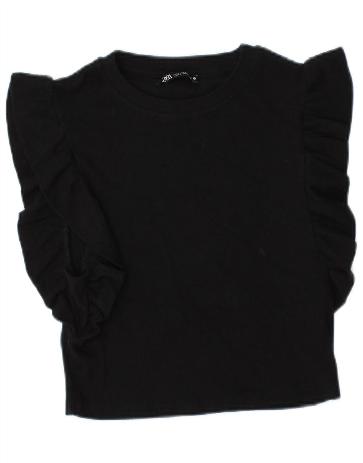 Blusa feminina Zara Top UK 8 pequeno algodão preto