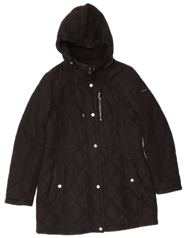 Dkny Womens Hooded Quilted Jacket UK 14 Medium Navy Blue Polyester