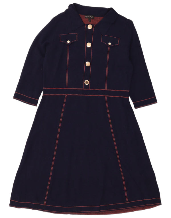 Vestido feminino Phase Eight manga 3/4 evasê UK 18 XL azul marinho viscose