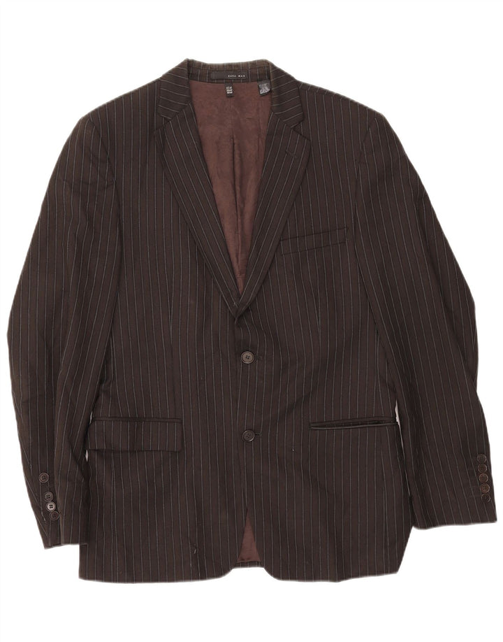 Jaqueta blazer masculina Zara com 2 botões UE 50 médio marrom listrado rayon
