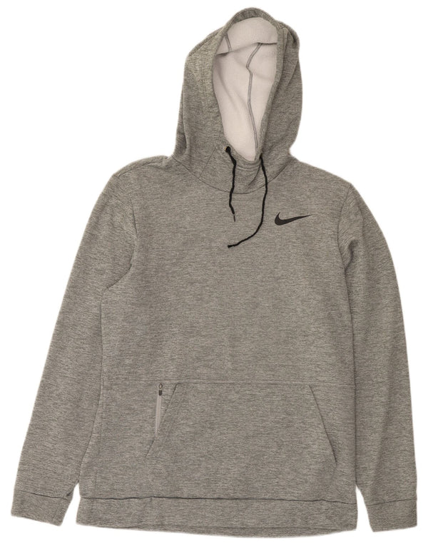 Suéter Nike Masculino Dri Fit Standard Fit com capuz cinza médio manchado de poliéster