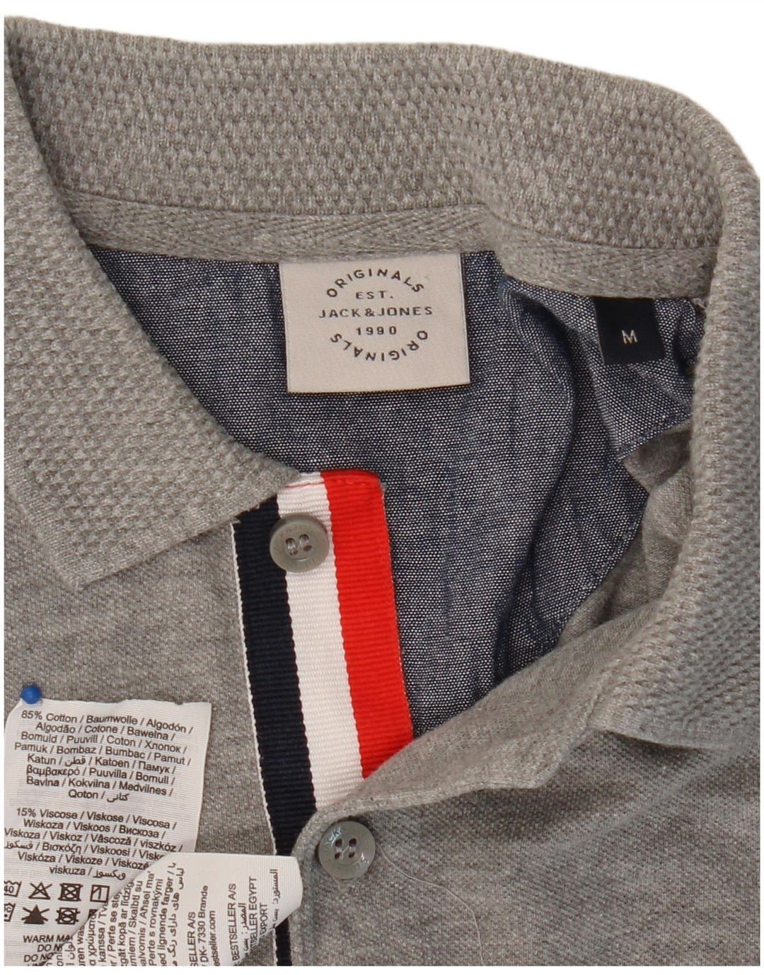 Camisa polo masculina JACK & JONES algodão cinza médio