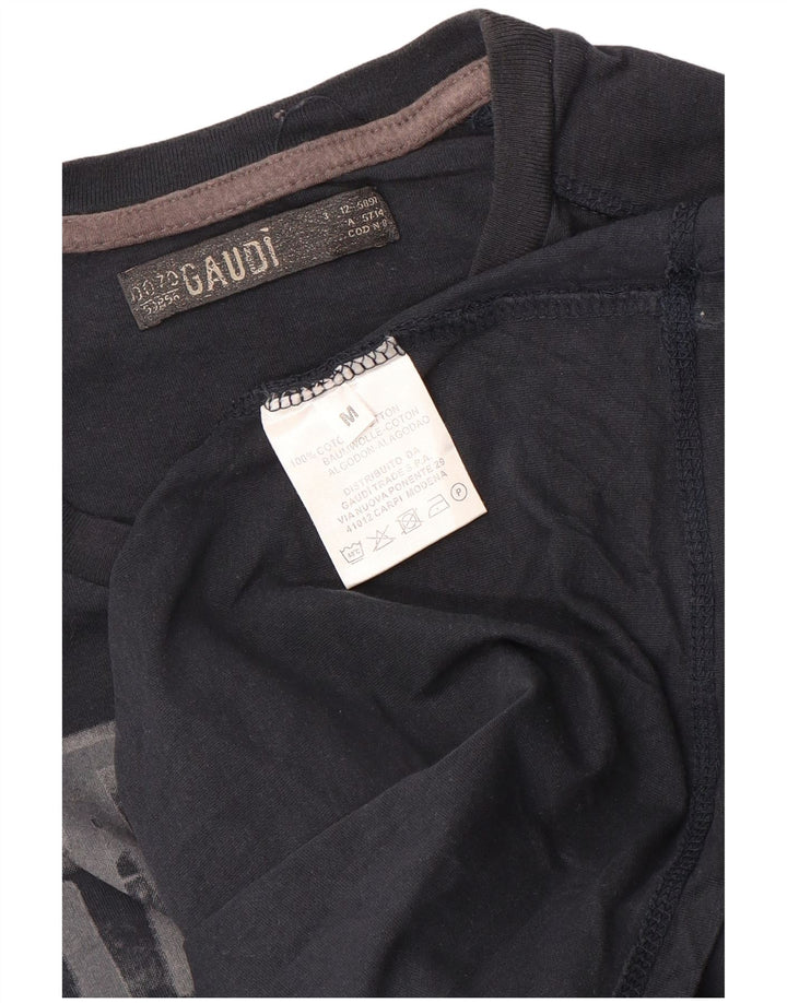 Top gráfico masculino Gaudi manga comprida médio algodão azul marinho