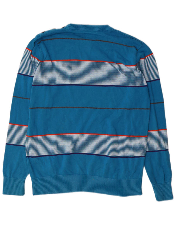 Suéter masculino Jack & Jones com gola redonda, grande algodão listrado azul