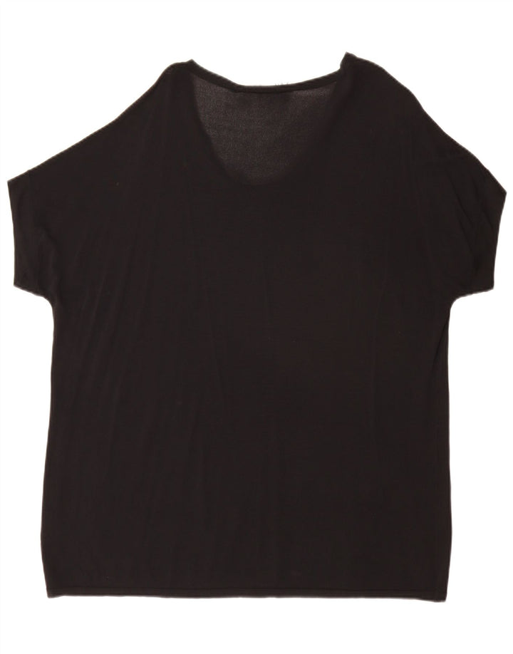 Zara Womens Oversized T-Shirt Top Reino Unido 16 Grande Preto