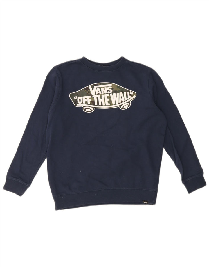 Vans Boys Graphic Moletom Jumper 7-8 Anos Pequeno Azul Marinho Algodão