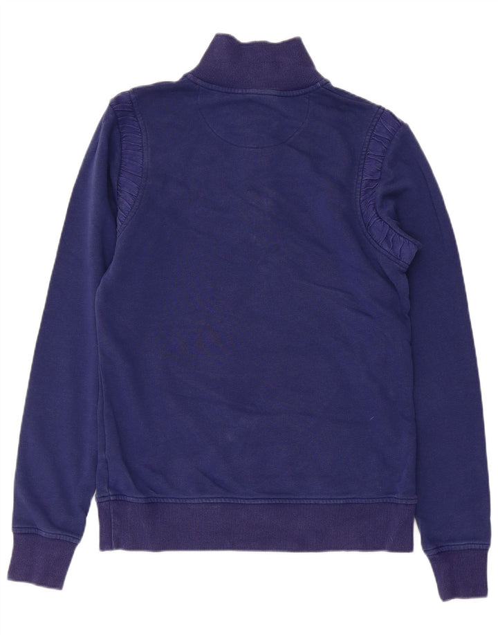 Moletom feminino Musto com gola e zíper Reino Unido 12 pequeno algodão azul marinho