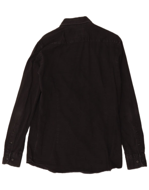 Camisa jeans masculina Massimo Dutti de algodão preto médio