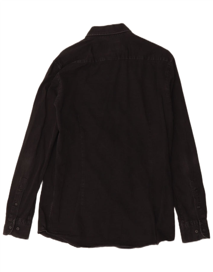 Camisa jeans masculina Massimo Dutti de algodão preto médio