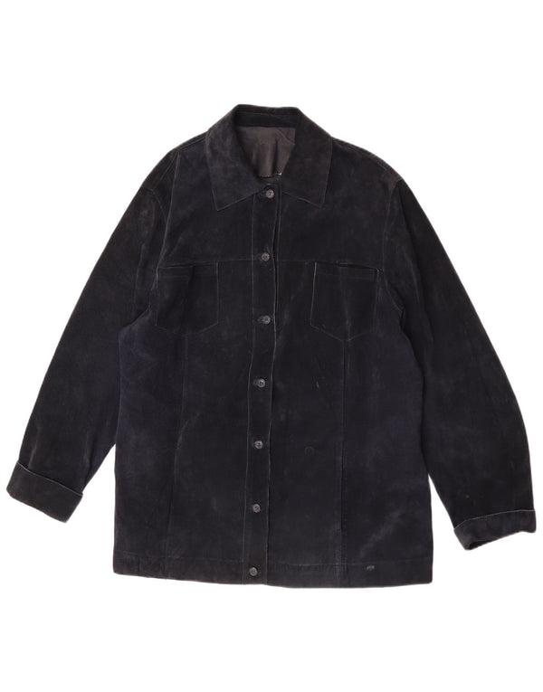 Jaqueta feminina de camurça ELENA MIRO UK 18 XL couro azul marinho