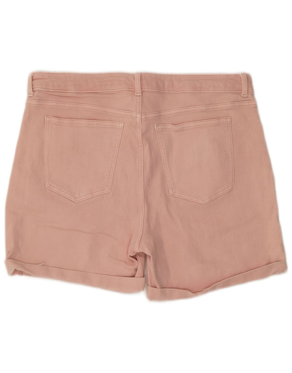 Shorts jeans feminino de cintura alta Marks & Spencer UK 16 grande W36 algodão rosa
