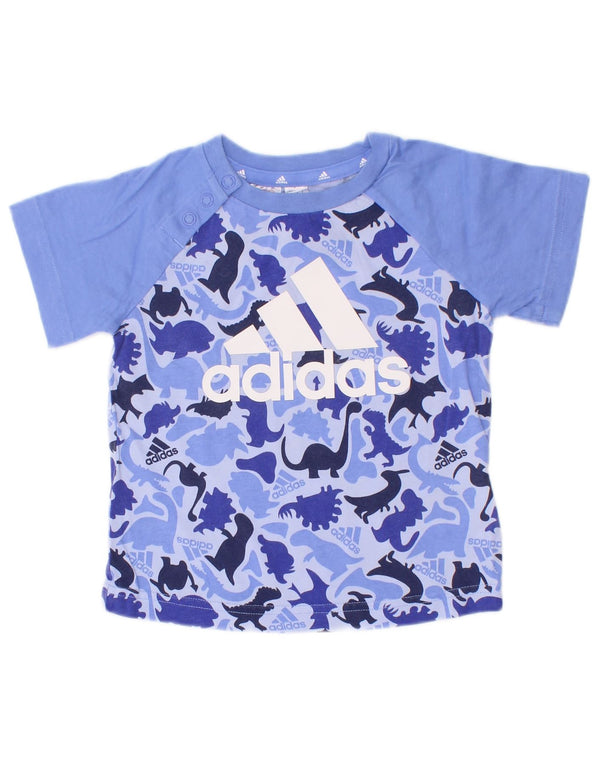 Camiseta gráfica Adidas para meninos de 9 a 12 meses, azul, estampa animal, algodão