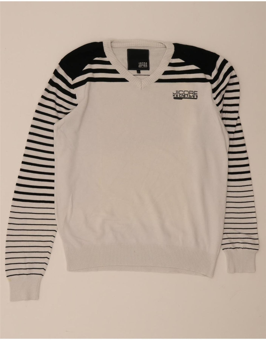 Suéter masculino Jack & Jones com decote em V grande bloco colorido branco
