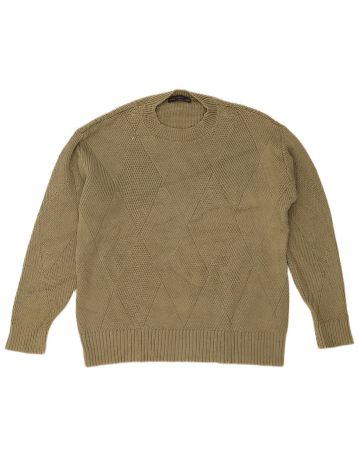 Suéter feminino Marks & Spencer com gola redonda Reino Unido 14 médio cáqui