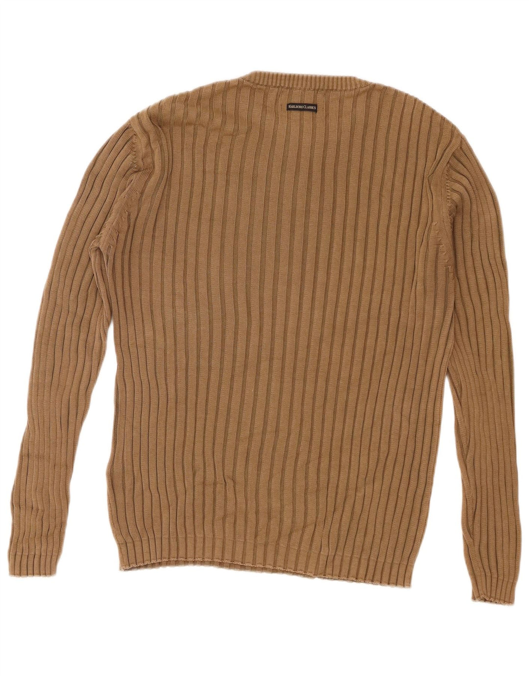 Suéter masculino Marlboro Classics com gola redonda, algodão marrom médio