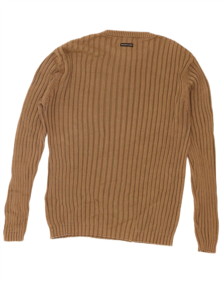 Suéter masculino Marlboro Classics com gola redonda, algodão marrom médio