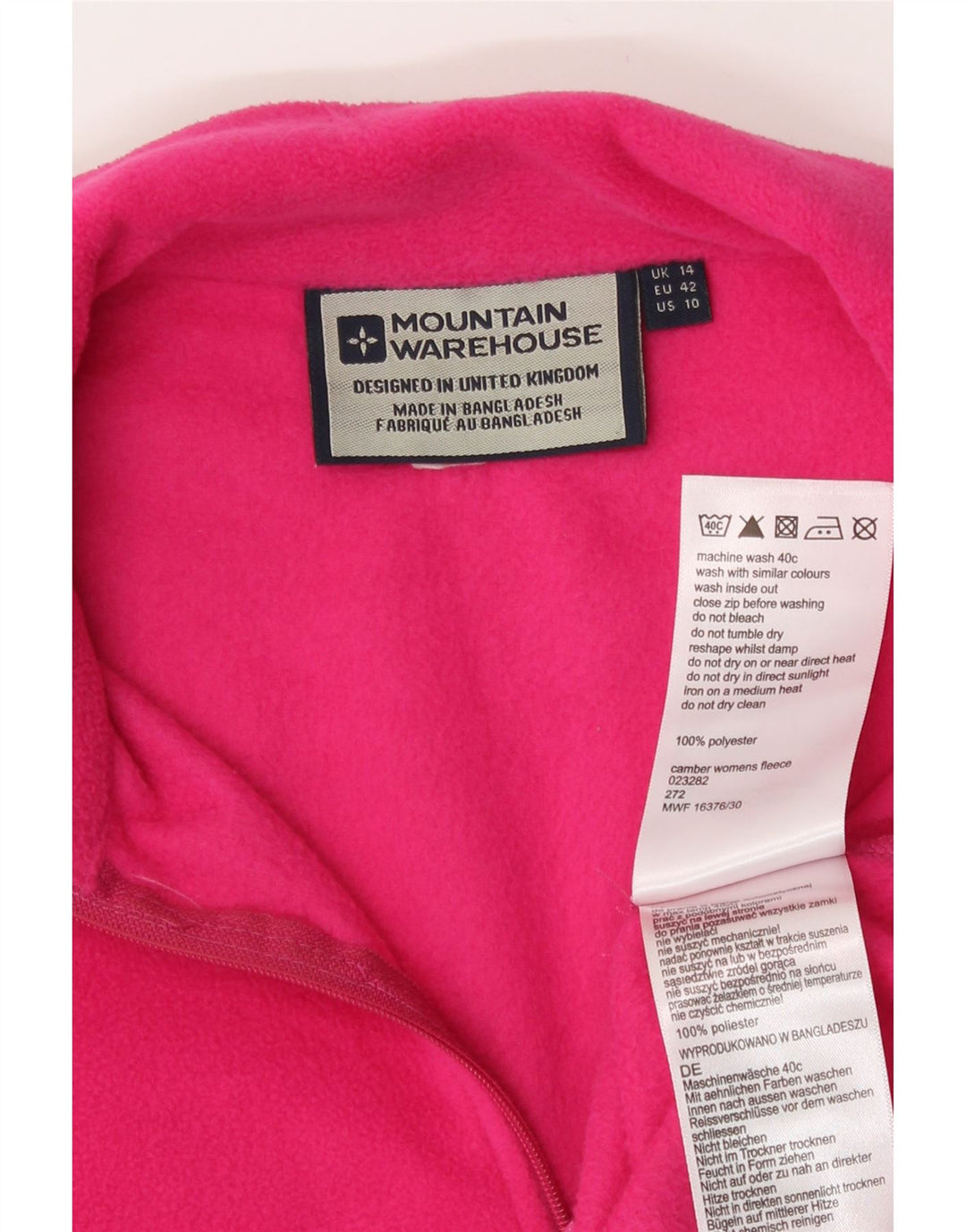 Mountain Warehouse feminino com zíper e gola em ponte de lã Reino Unido 14 grande poliéster rosa