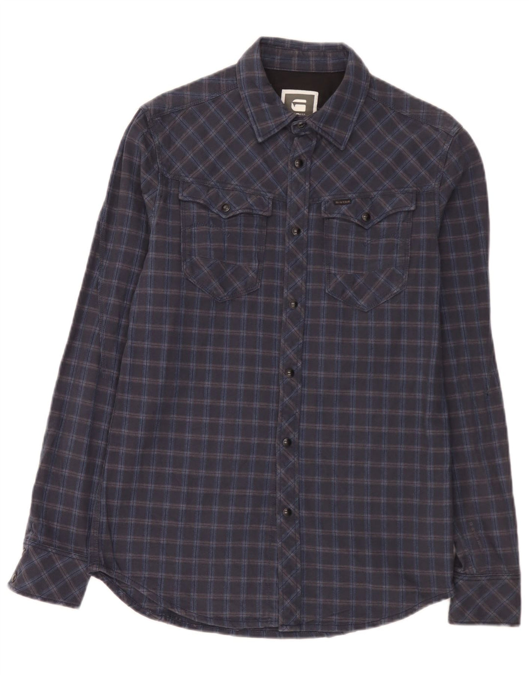 Camisa masculina de flanela G-Star de algodão xadrez azul marinho médio