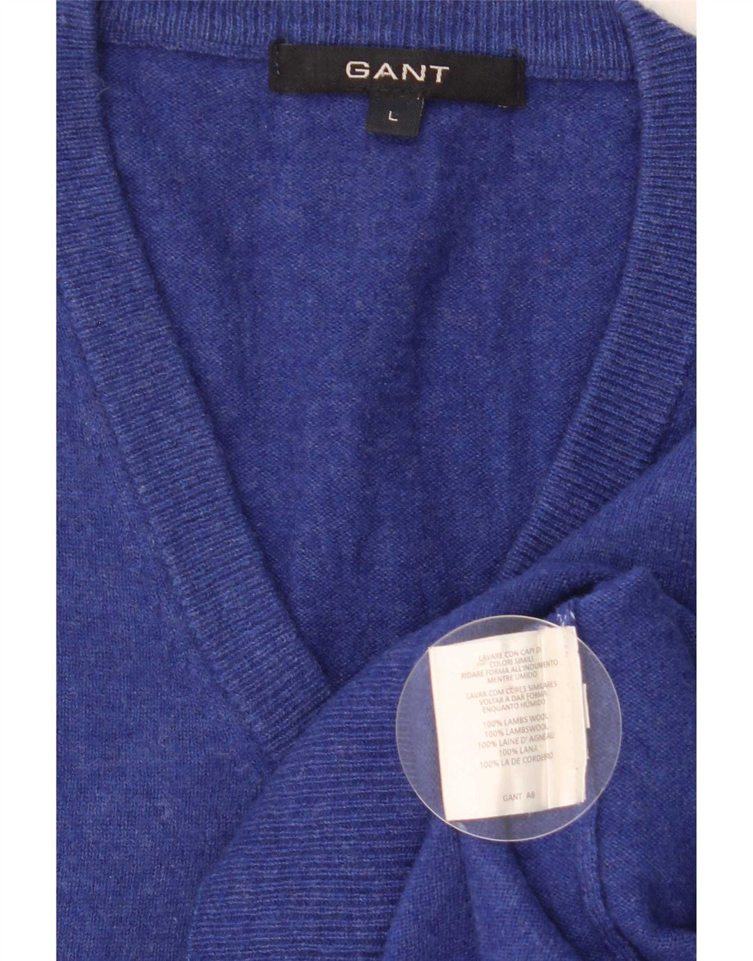Suéter masculino Gant com decote em V grande lã azul