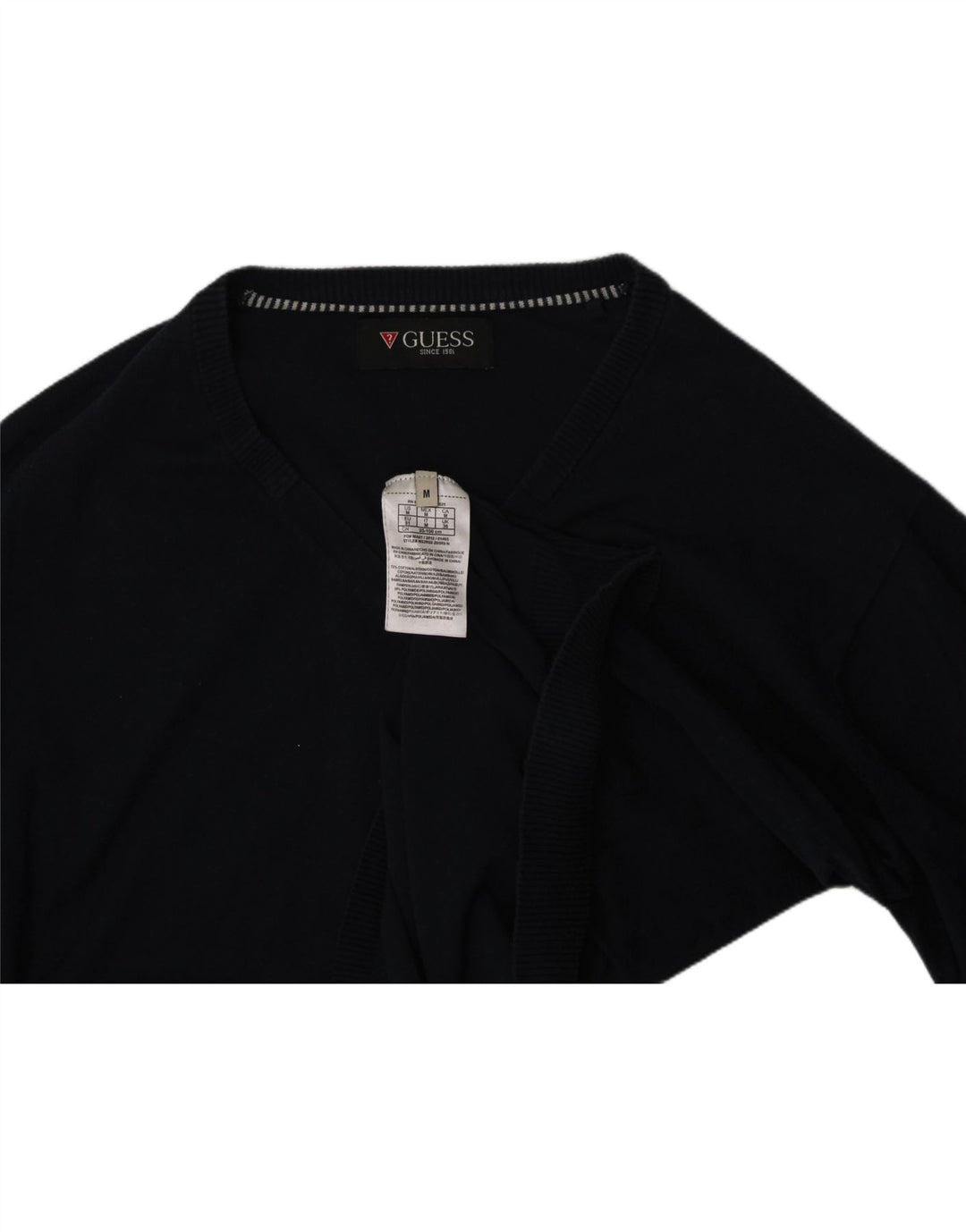 GUESS Mens V-Neck Jumper Sweater Medium Navy Blue Cotton Vintage Guess and Second-Hand Guess from Messina Hembry 