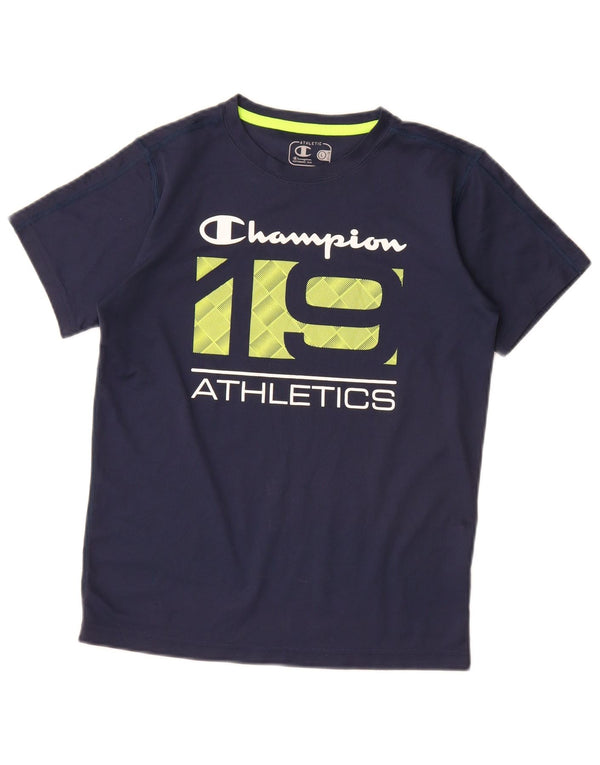 Camiseta gráfica Champion Boys 11-12 anos grande poliéster azul marinho