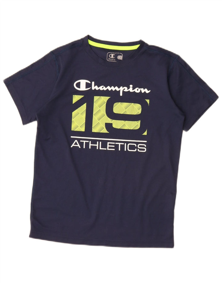 Camiseta gráfica Champion Boys 11-12 anos grande poliéster azul marinho