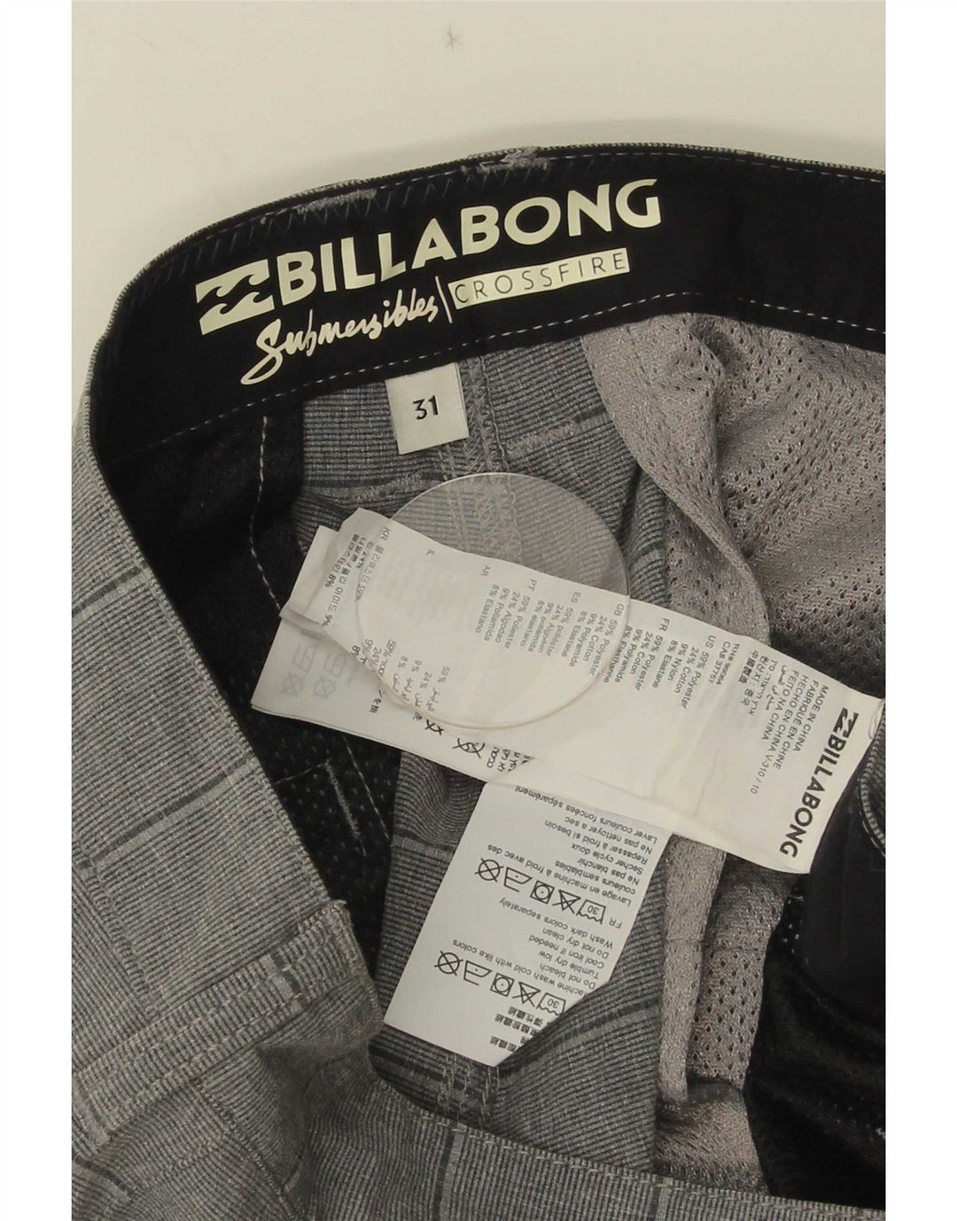 Billabong Mens Chino Shorts W31 poliéster listrado cinza médio