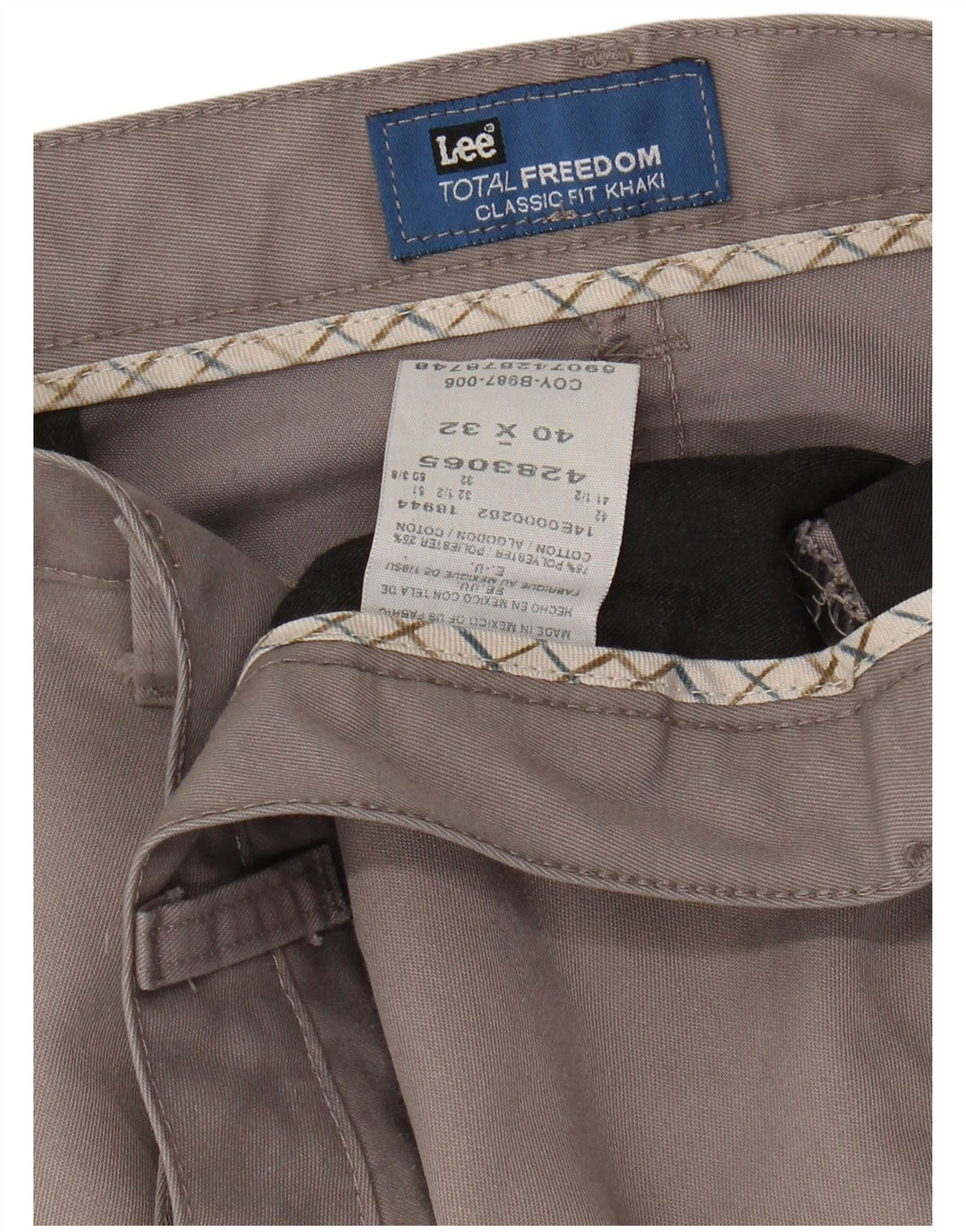 Lee Mens Straight Classic Fit Chino Calças W40 L32 Poliéster Cinza