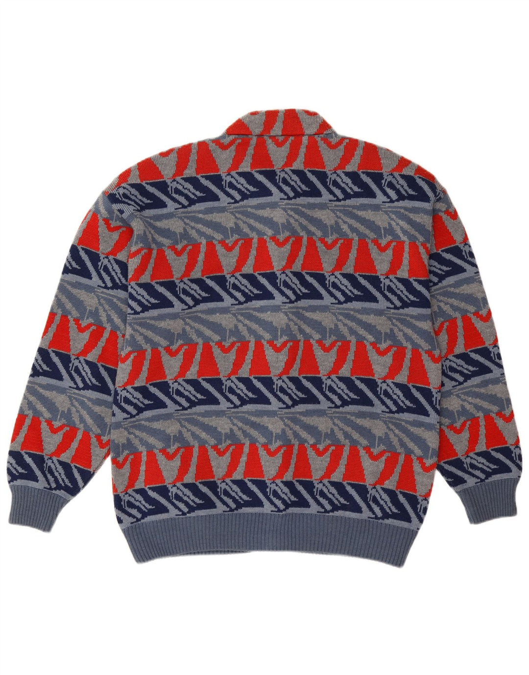 Suéter cardigã masculino Settebello grande lã geométrica azul