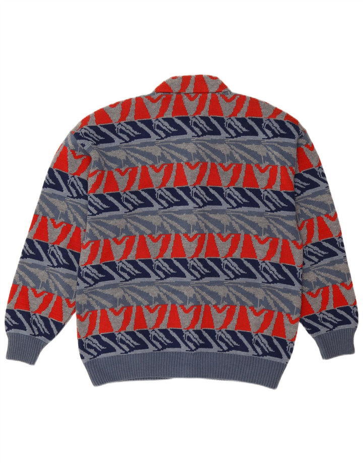 Suéter cardigã masculino Settebello grande lã geométrica azul