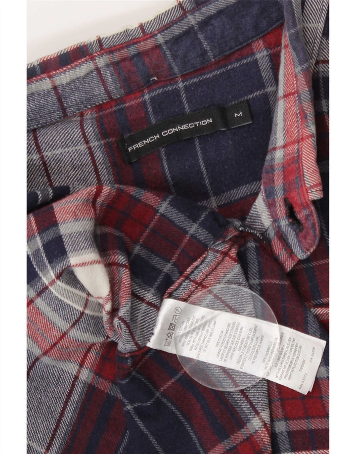 Camisa masculina de flanela French Connection de algodão xadrez azul marinho médio