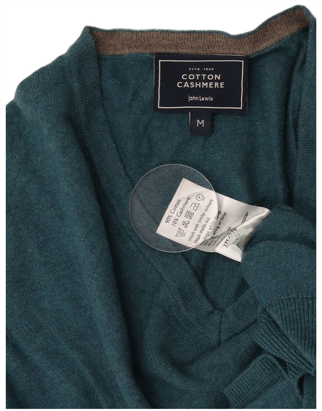 Suéter masculino John Lewis com decote em V de algodão azul médio